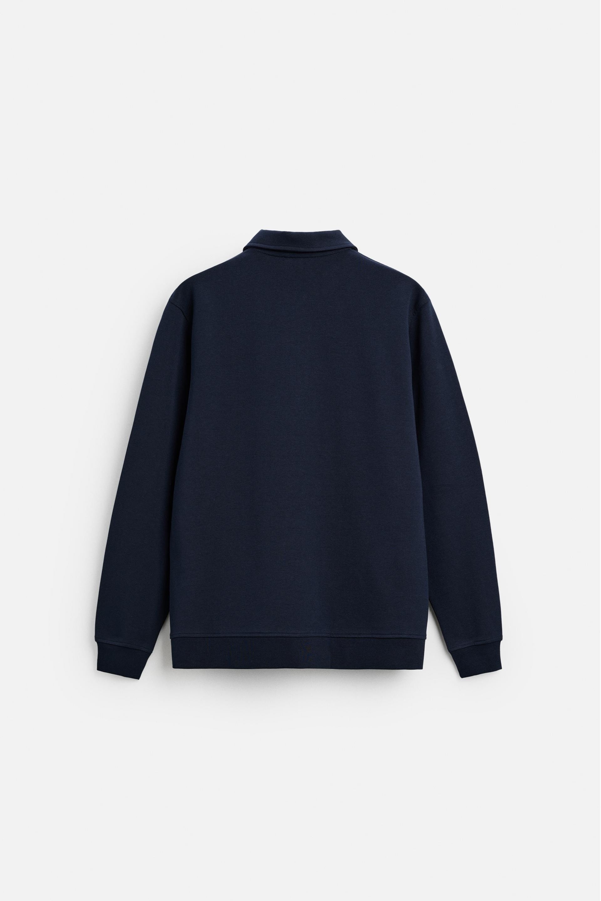 Katoen polo half zip navy blauw