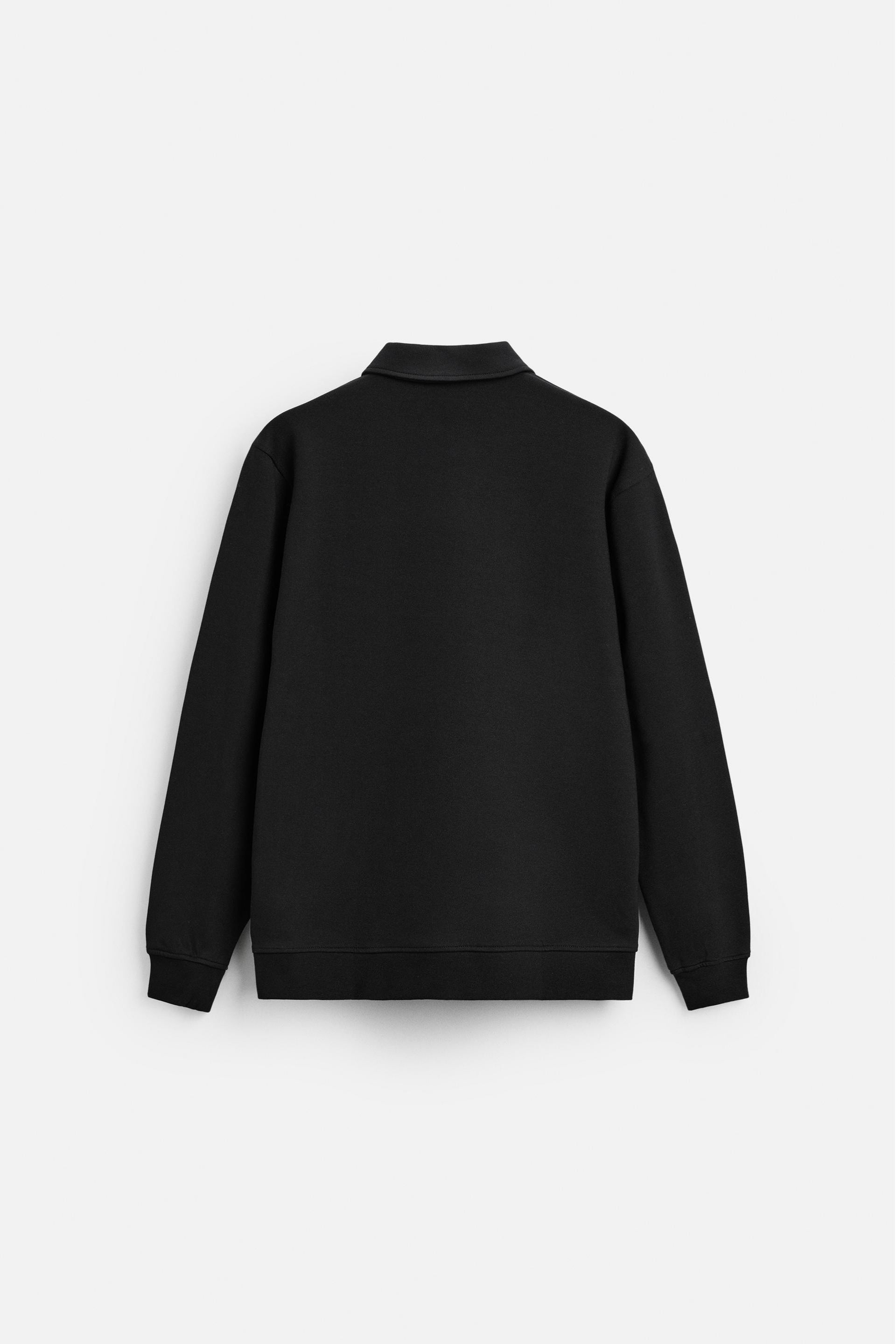 Katoen polo half zip zwart