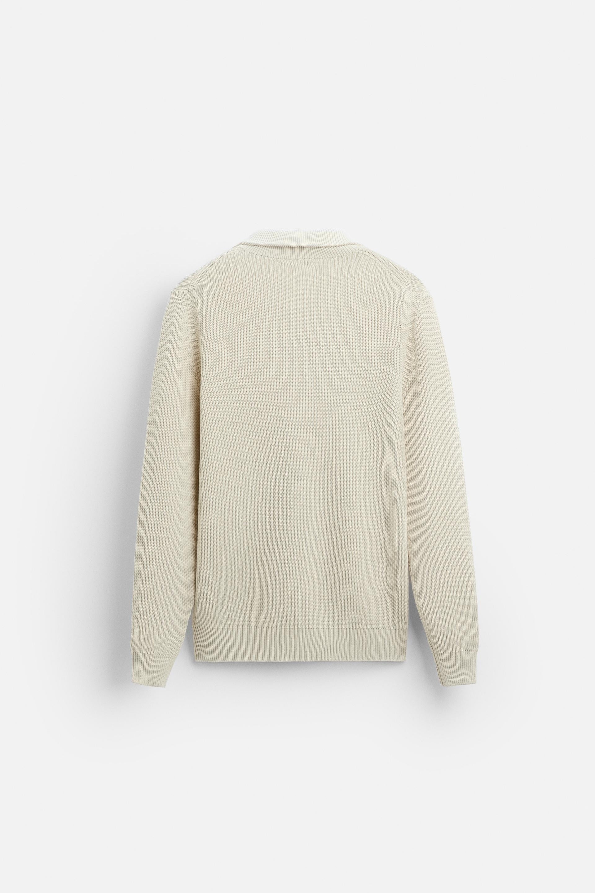 Cashwool ribbed trui halve rits wit