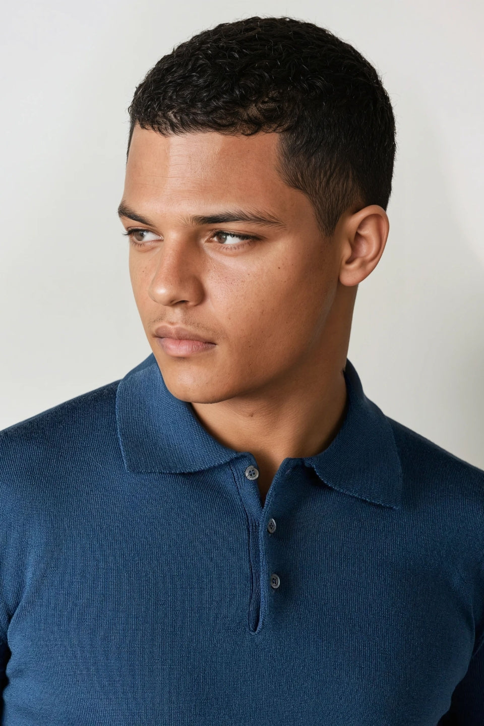Cashwool polo knoopjes lang blauw