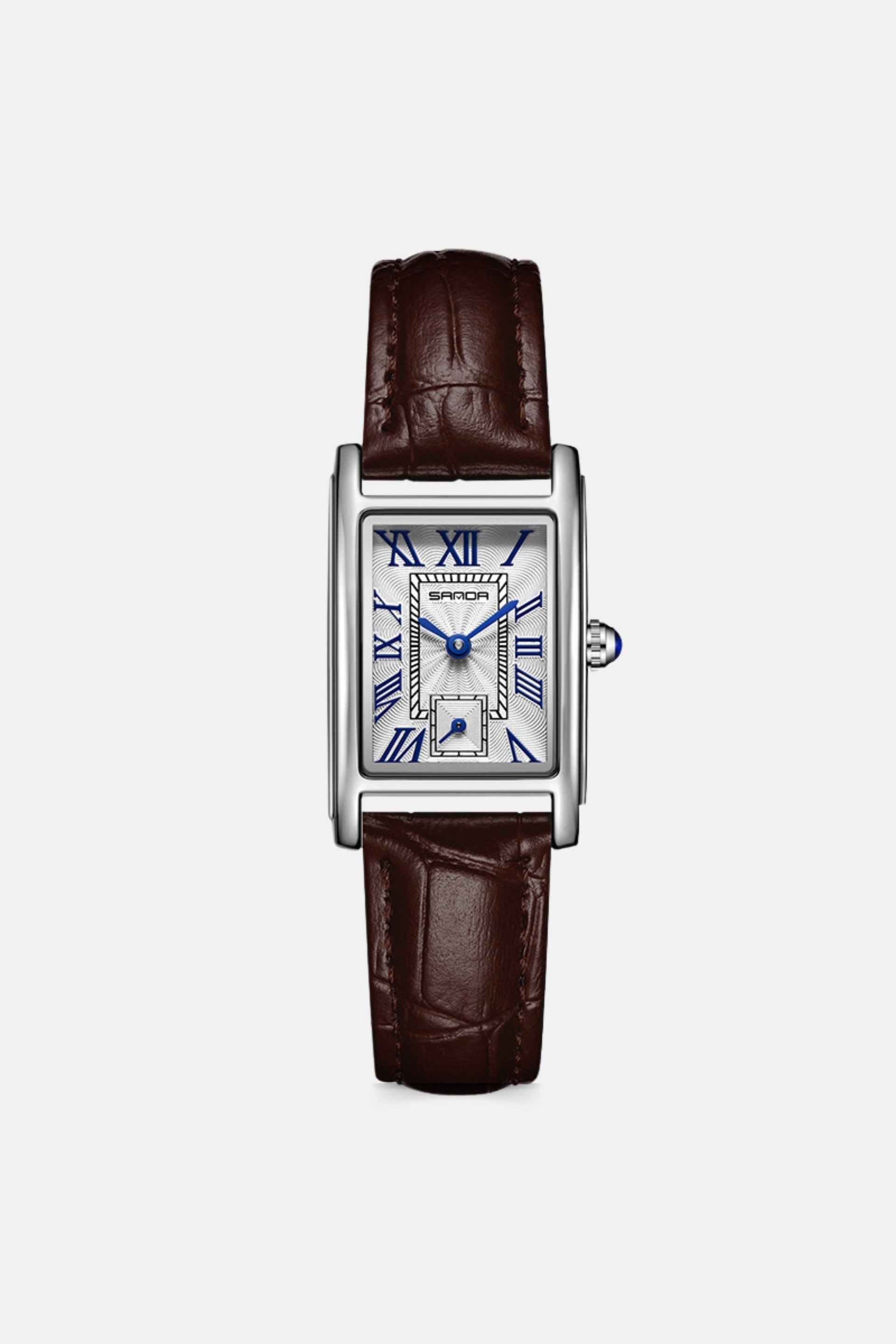 Retro vierkant leather bruin/zilver