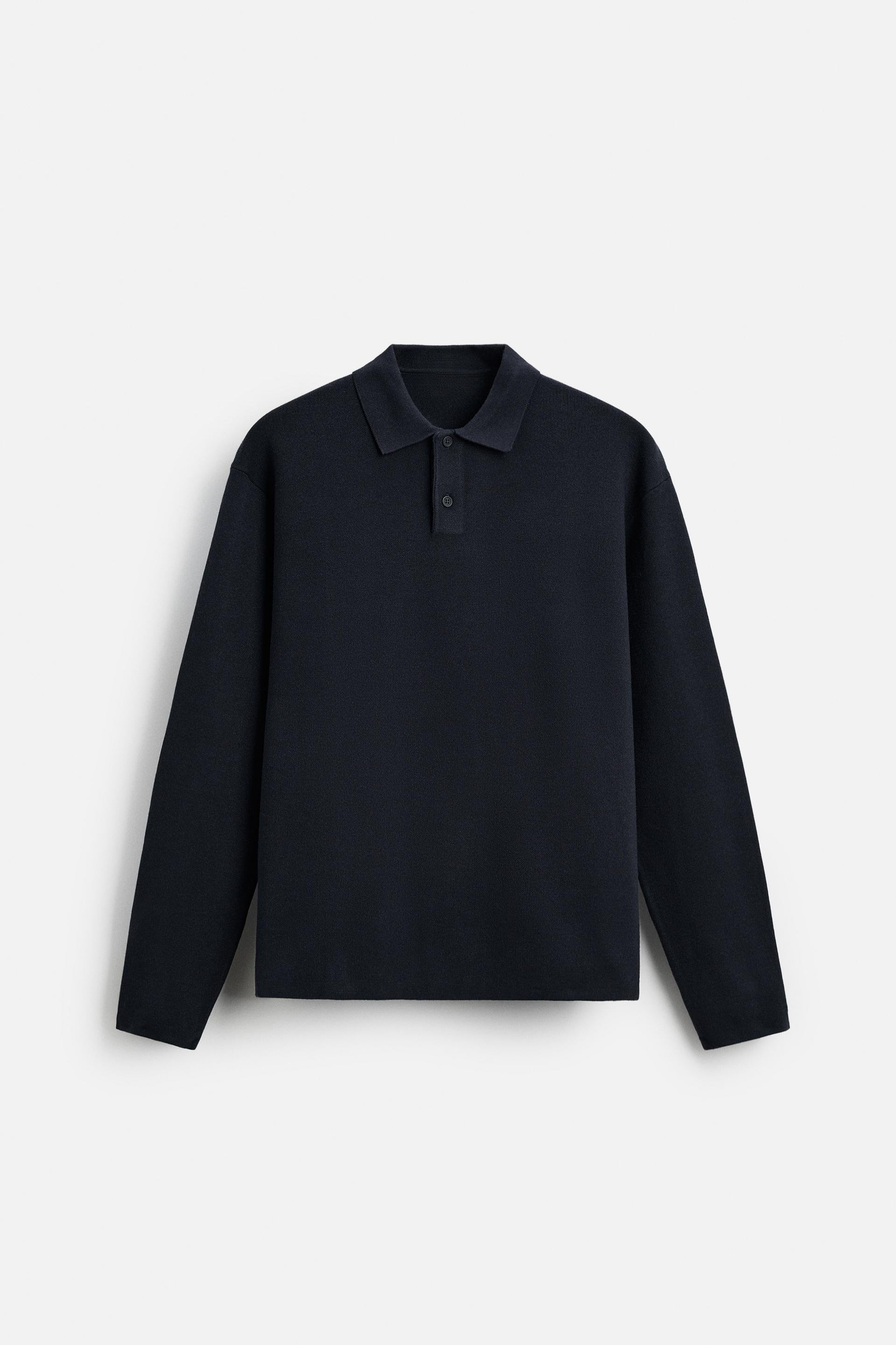 Katoen polo knoopjes lang navy blauw
