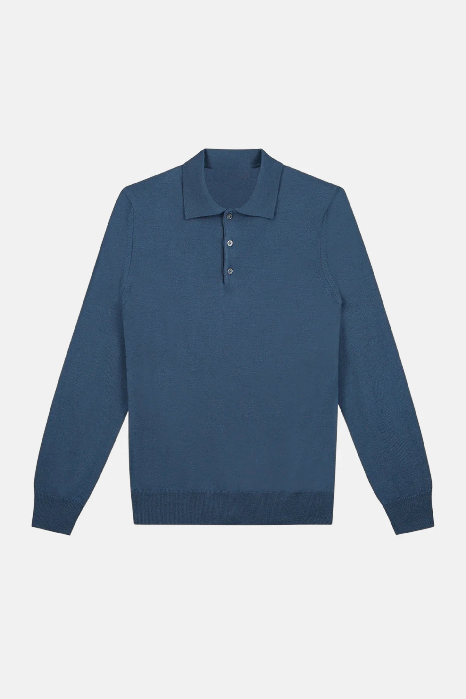 Cashwool polo knoopjes lang blauw