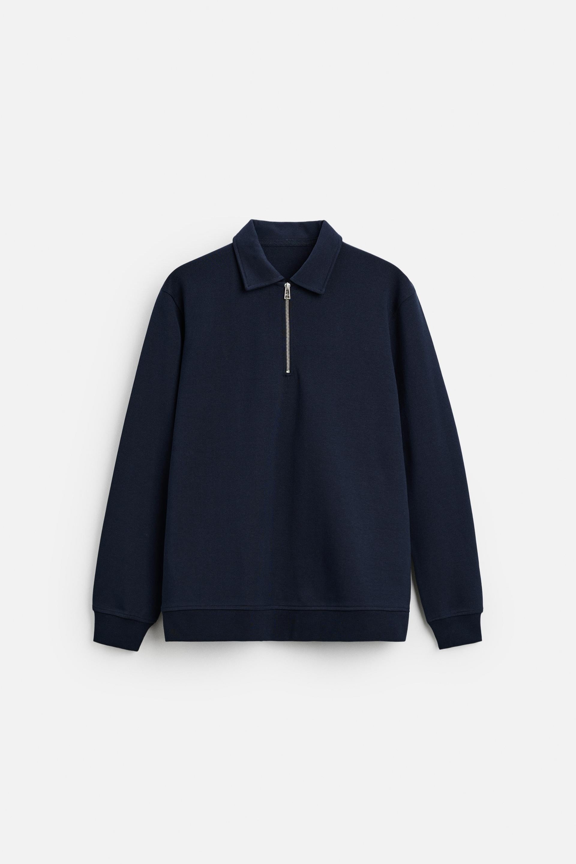 Katoen polo half zip navy blauw