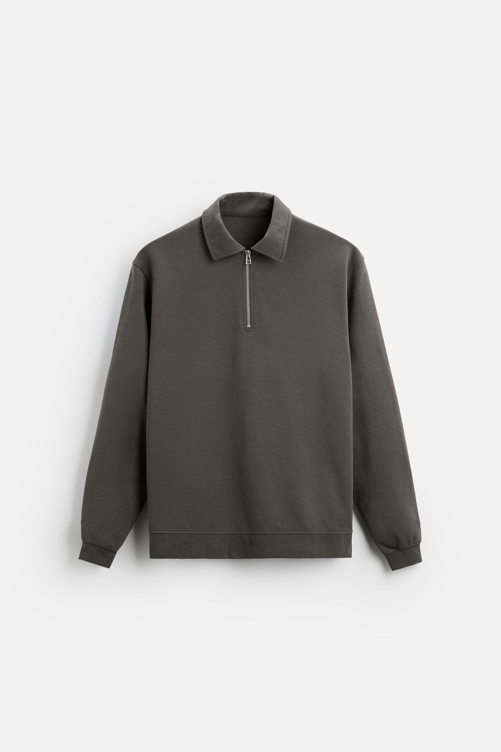Katoen polo half zip grijs