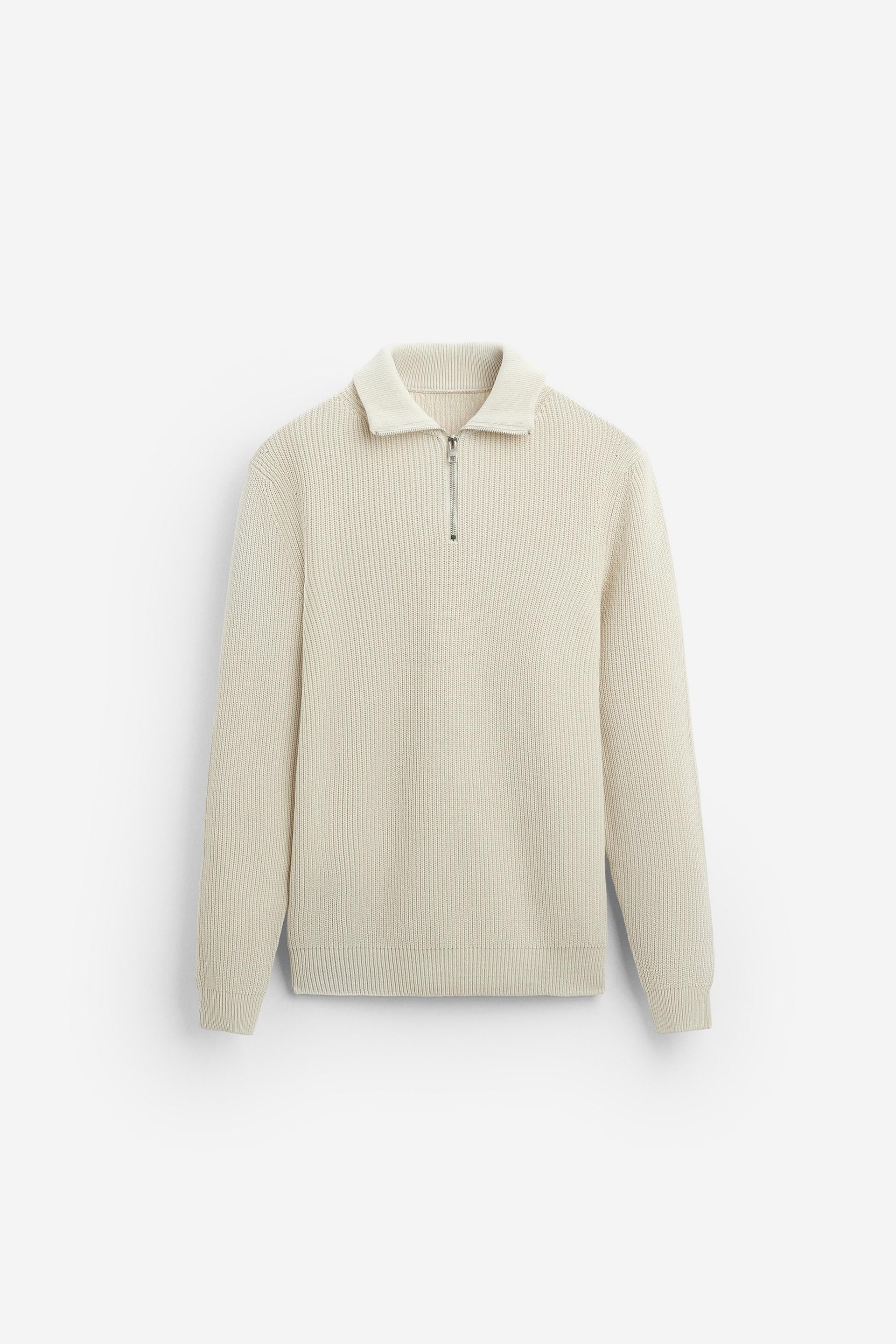 Cashwool ribbed trui halve rits wit