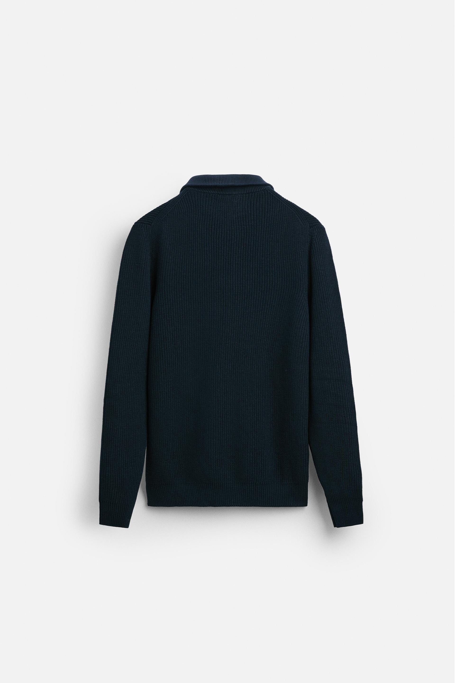 Cashwool ribbed trui halve rits navy blauw