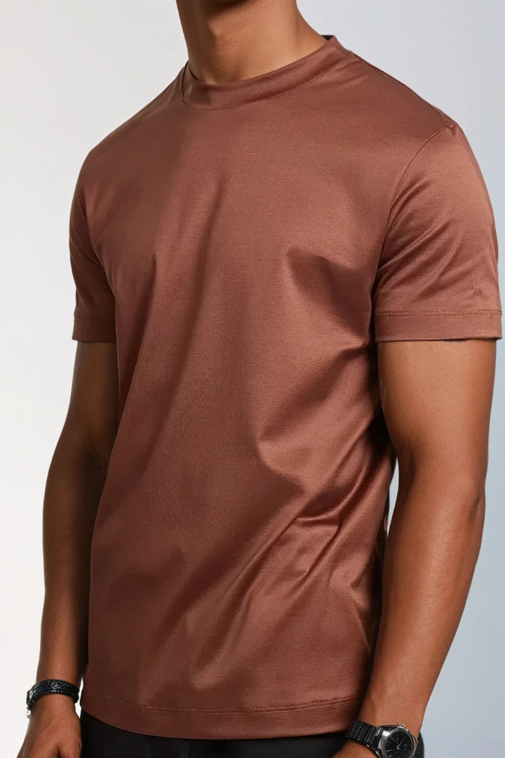 Premium glanzende T-Shirt donker bruin