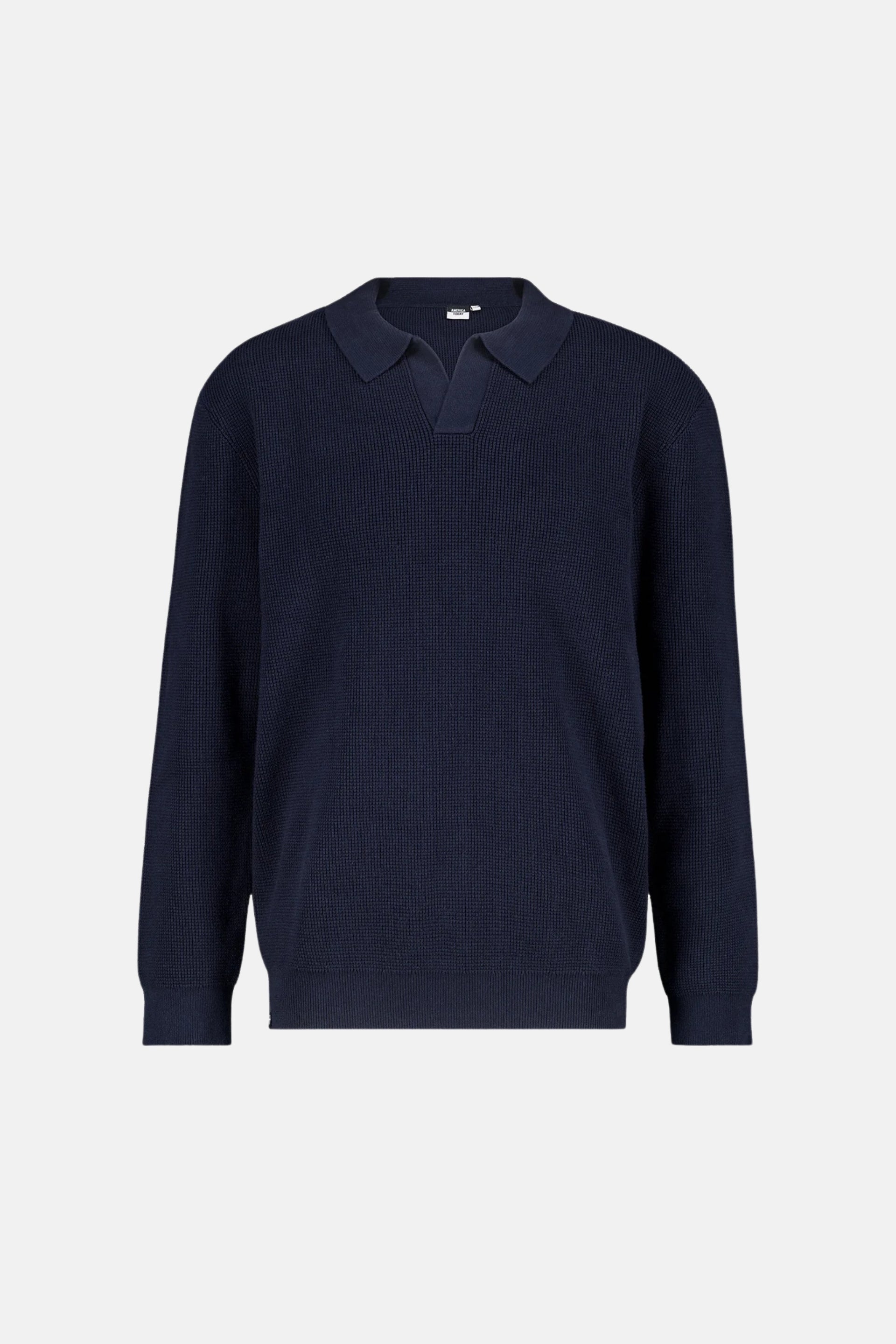 Katoenen polo trui met structuur blauw