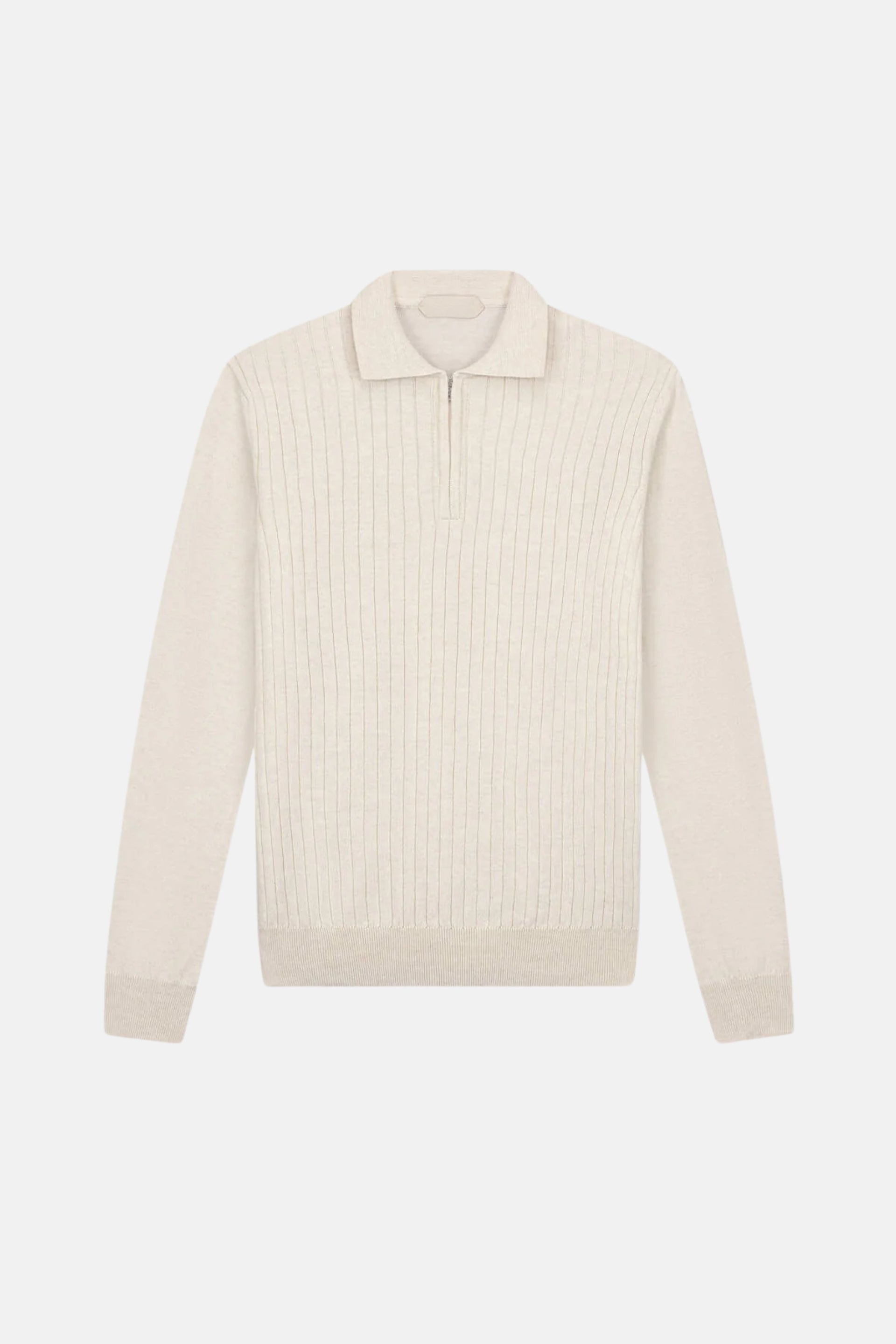 cashwool polo lang halve rits gebroken wit