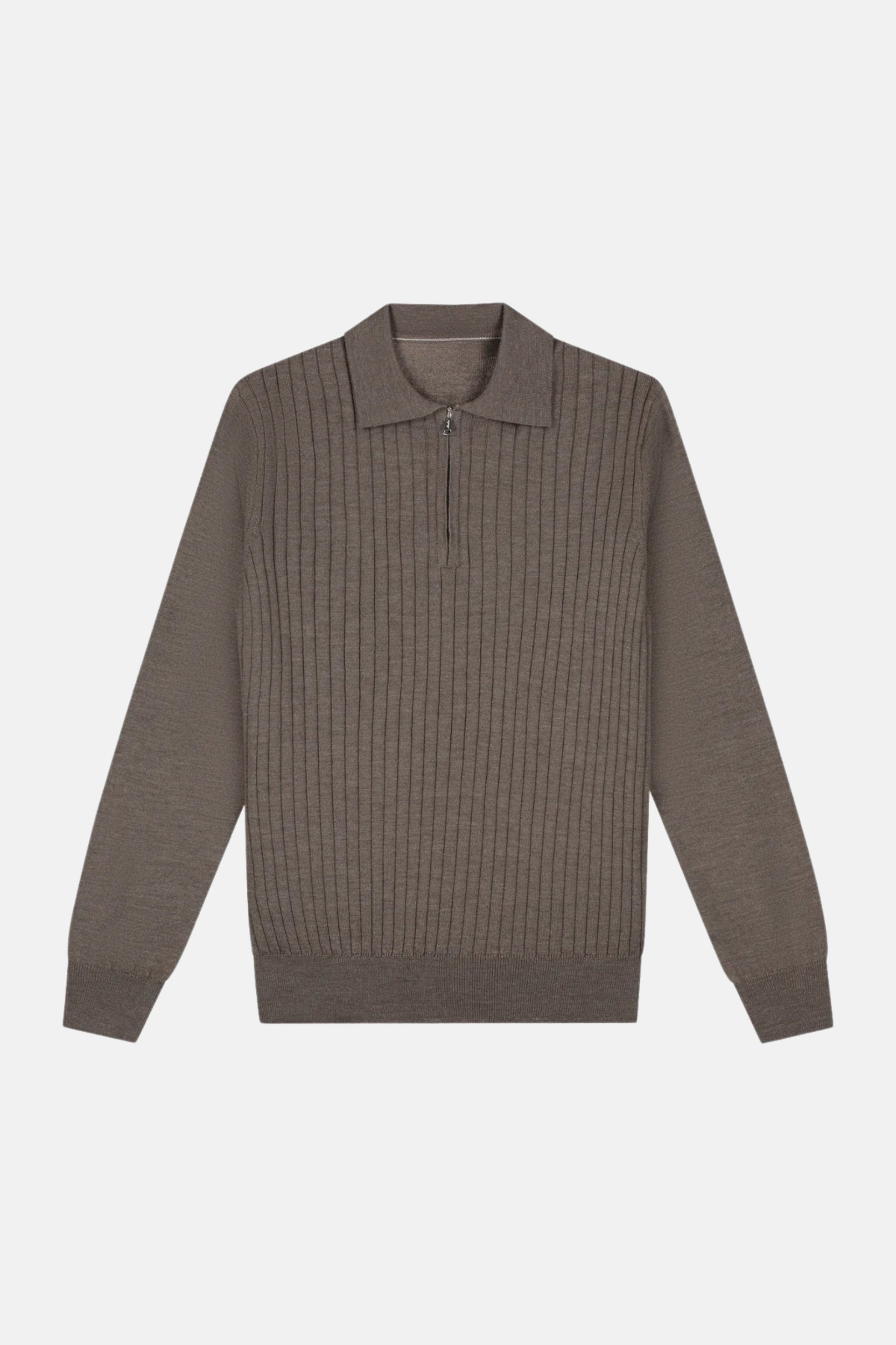 cashwool polo lang halve rits bruin