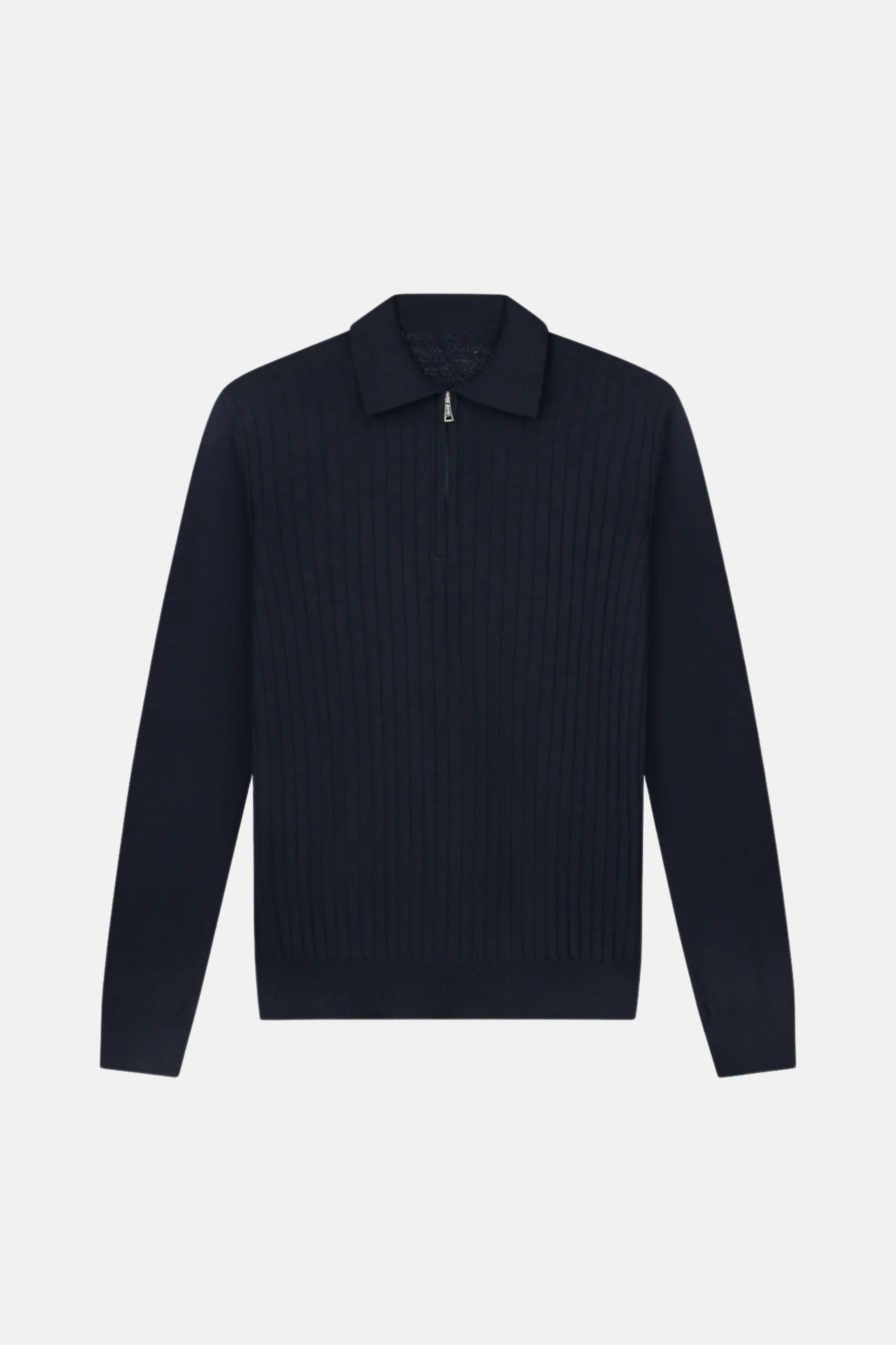 cashwool polo lang halve rits navy blauw