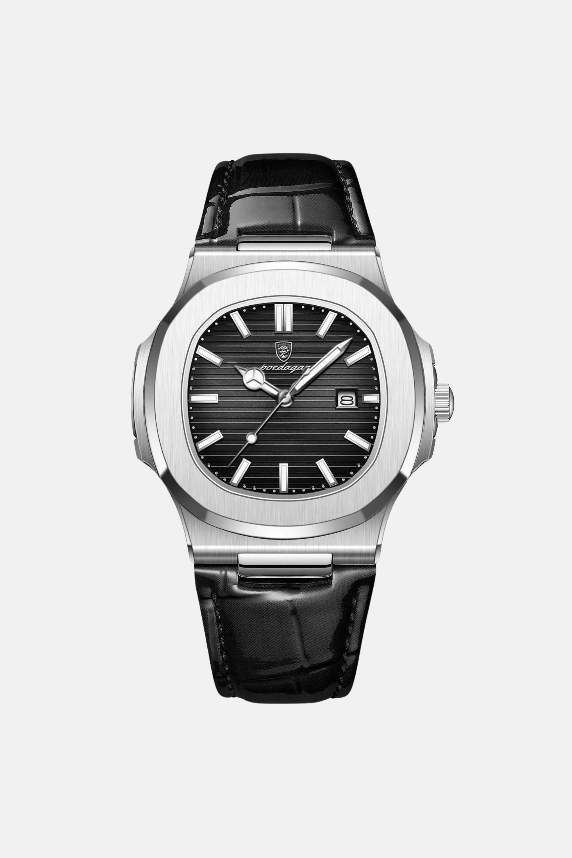 Royal leather horloge zilver/zwart