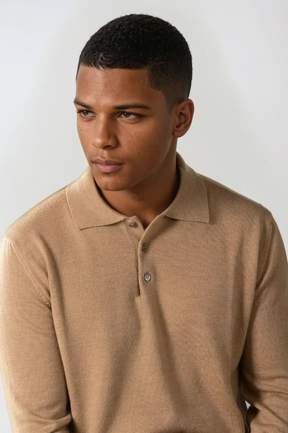 Cashwool polo knoopjes lang caramel