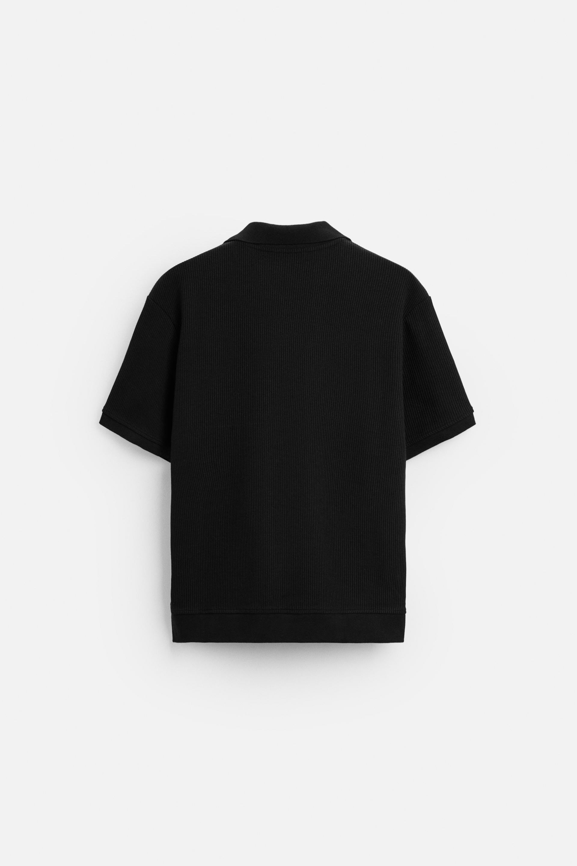 Katoen ribbed polo zwart