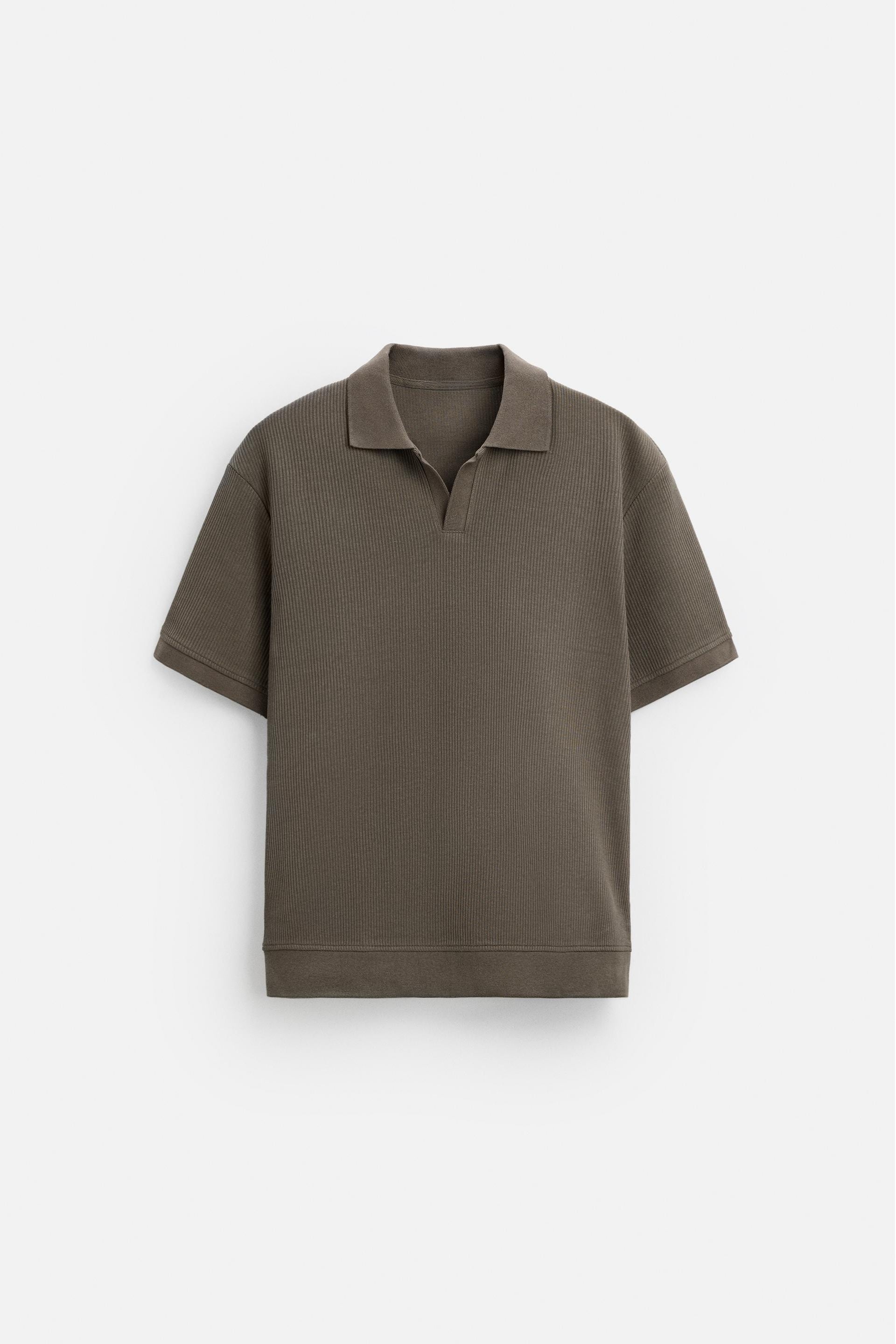 Katoen ribbed polo bruin