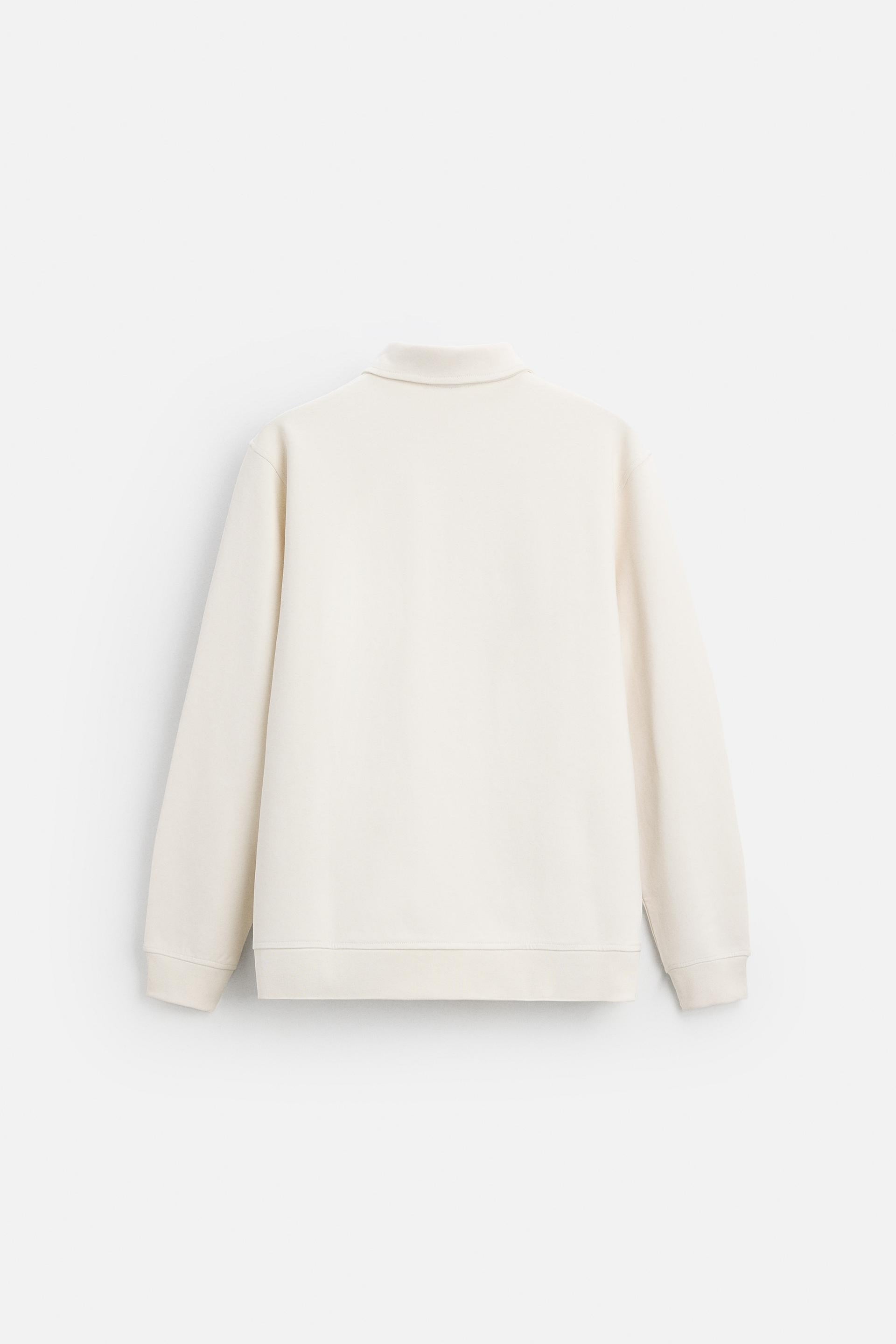 Katoen polo half zip wit